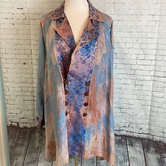 URU Kristine St Rrik Silk Draping Double-breasted Jacket Kimono Duster Lagenlook - Picture 1 of 16